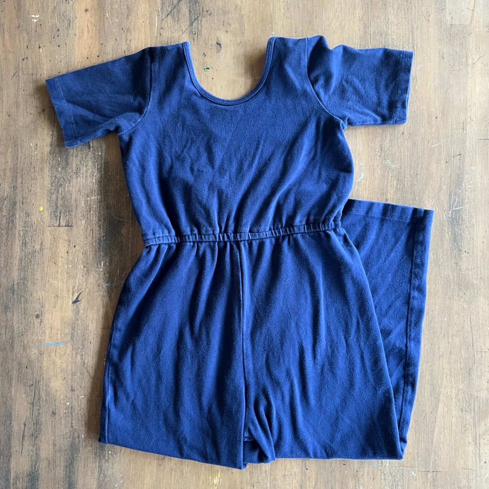 Navy Blue Short Sleeve Wideleg Jumpsuit